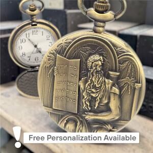 Moses & Ten Commandments Pocket Watch – Personalized Christian Bronze Gift